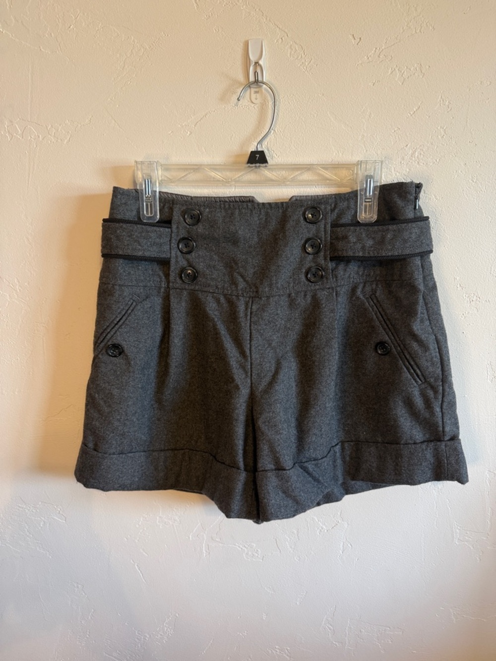 High-Waist Double-Button Charcoal Wool Shorts